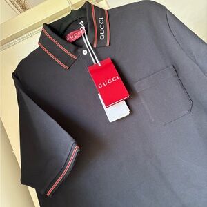 Gucci Mens Polo with Red and Green Stripe Trim